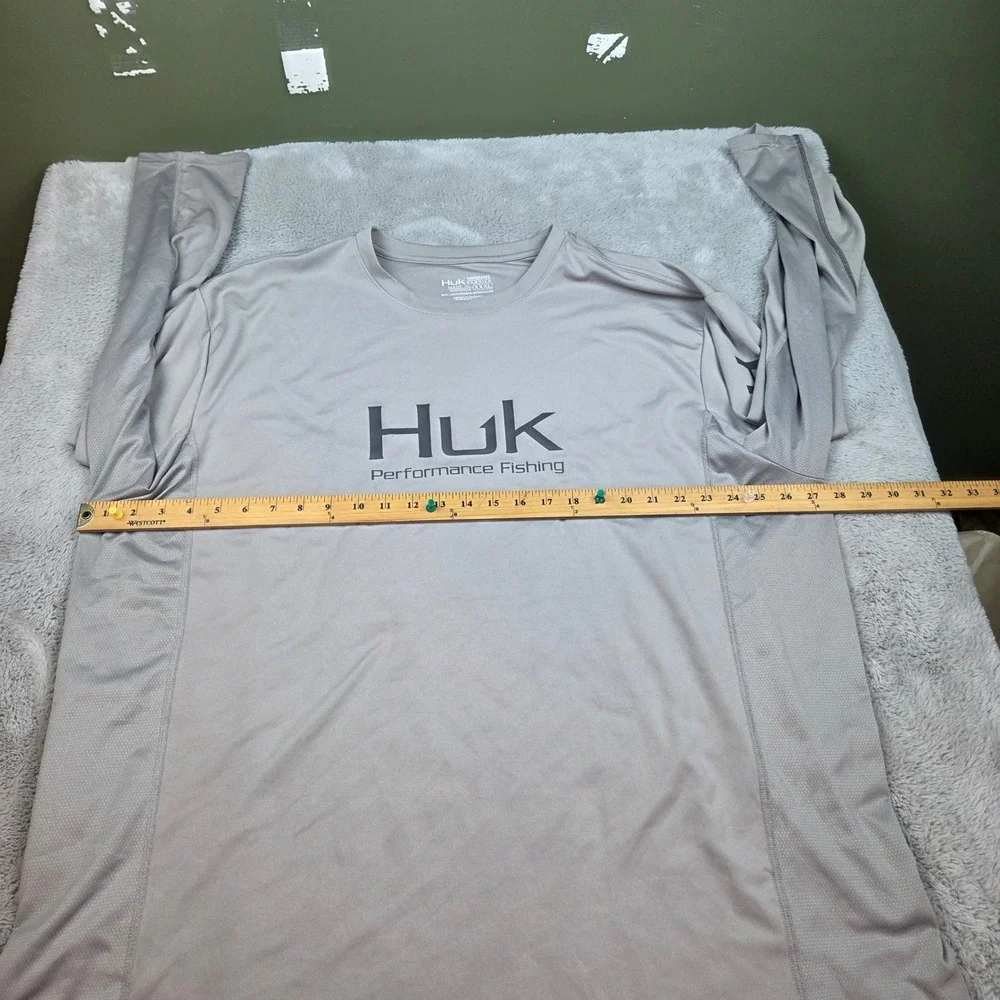 Huk Performance Fishing Shirt Mens XXXL Long Sleeve Graphic Logo Tee Grey XXXL